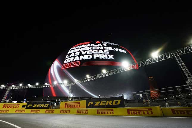 Nov 17, 2023; Las Vegas, Nevada, USA; The MSG Sphere is observed prior to the start of the qualifiers at the Las Vegas Strip Circuit.